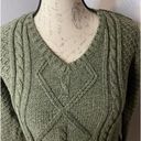 Cabela's  Thick Cable Knit Long Sleeve V Neck Sweater Women’s XSmall Green Cotton Photo 2