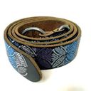 Lucky Brand  Women’s Black Leather Blue Floral Embroidered Boho Wide Belt M Photo 0