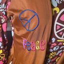 Hippie Boho SZ S Halloween Costume Fringe Embroidered 60s Peace Sign Stretch Brown Photo 2