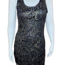 Sans Souci  Womens Small Black Gold Floral Overlay Sleeveless Midi Cocktail Dress Photo 2