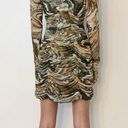 ZARA  Sheath Dress Marbled Ruched Draped Tulle Mini Khaki Green Orange Small Photo 9