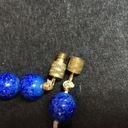 Vintage Blue  Glass Bead Necklace Knotted 8mm Gold Flecks 16.5" Retro Classic Photo 4