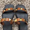 Bamboo Tan Square Toe Studded Sandals Photo 4