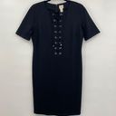 Chico's  Dress Black Dress Lace Up Front Zip Up Back Midi Short Sleeve Womens 6 Photo 0