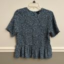 Loft Ann Taylor Fiesta Dot Smocked Green Black White Dot Peplum Top Size Small Photo 15