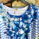 Cathy Daniels Blue White Floral Striped Top 3X Photo 3