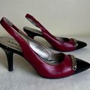 Anne Klein  Yavari Slingback Pumps Leather Polished Cap Toe Two Tone Black Red 7 Photo 6