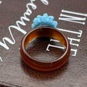 Daisy Baby Blue  Floral Brown Agate Bohemian Size 7 Ring Photo 3
