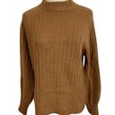 360 Cashmere  Vera Ribbed 100% Cashmere Mock Neck Balloon Sleeve Sweater Cognac Photo 3