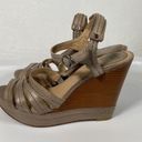Frye Women's  Corrina stitch Taupe Leather Sling Back Wedge Sandals Sz 8.5M Photo 9
