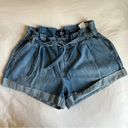 Hollister  W32 15 high rise mom short paper bag tie waist denim cuff shorts boho Photo 1