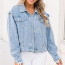 Pink Lily  TURN A NEW LEAF LIGHT WASH FRAYED DETAIL DENIM JACKET Photo 0