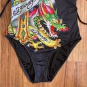 Ed Hardy Vintage Y2K Rare Black Dragon Cross Rhinestone Edgy One Piece Swimsuit Photo 2