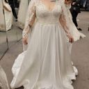 Oleg Cassini long sleeve satin applique wedding dress Photo 1