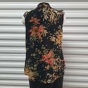 T Tahari  Top Womens Small Black Floral Burst Print Sleeveless Tie Neck Blouse Photo 2