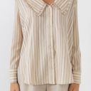 English Factory  Ruffle Collar Striped Relaxed Shirt Beige Size S Photo 13