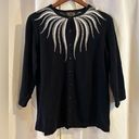 Bob Mackie Bob‎ Mackie Wearable Art Size M Black Embellished 3/4 Sleeve Cardigan Sweater Photo 0