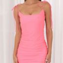 Lucy in the Sky Ruched Open Back Dress in Neon Pink Photo 0