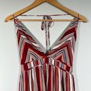 Hommage V-Neck Halter Maxi Sun Dress - Red/Pink Multicolor Stripe - Small Photo 2