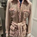 Cache Cach'e Jacket Pink Cream Woven Textured Classic Lines Sculpted Belted Blazer Photo 0