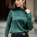 Bohme  Dark Green Satin Long Sleeve Blouse | XS Photo 0
