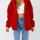 I am gia  Pixie Oversized Teddy Sherpa Full Zip Jacket Fleece Coat Red Medium Photo 9