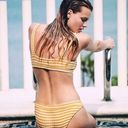 Solid & Striped  Madison Rib Bikini Bottom Mustard & Cream Stripe Sz small Photo 0