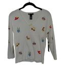 Carole Little  NWT White Pullover Summer Sweater with Embroidery Sz S Photo 0