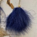 Ettika  x Revolve 18K Gold Plated Chain Pom Duster Blue Drop Feather Earrings Photo 5