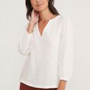 Marine layer  Jamie Banded‎ Collar Double Cloth Top in White Photo 0