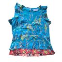 Tanya Taylor  Mila 100% Silk Blue Floral Botanical Guava Sleeveless Blouse 2 Photo 0