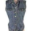 Vintage Blue Red Lodge  Button Front Sleeveless Denim Jean Vest Size Medium Photo 0