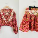 Free People  co-ord set Nyomi Embroidered Floral Mini Skirt Crop Top Red pink Photo 2