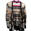 Hale Bob Hale Bon Fringe Aztec Boho Long Sleeve Wrap Sweater Cardigan Womens Medium Photo 0