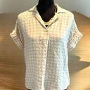 Thread and Supply  Womens Seersucker Top small Tan White Gingham Collared Popover Photo 0