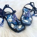 Farm Rio  Blue Tile Beaded Flat Lace Up Sandals Blue Size 6 NEW WITHOUT BOX Photo 1