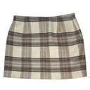 H&M Womens  Cream Brown Gray Plaid Wool Blend Mini Skirt Side Zip Size 12 Photo 4