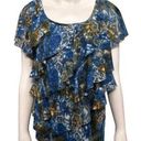 AB Studio  Ruffled Green and Blue Print Blouse Size XL Photo 0