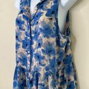 Ava  Blue Abstract Floral Button Front Sleeveless Peplum Blouse Women's Large Photo 1