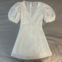 INDIKAH White Lace Deep V Mini Dress, Short Puff Sleeve, XS Photo 0