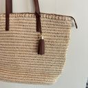 Talbots  Straw Medium Tote Purse Zip Closure Double Handle Tassel Beach Photo 2