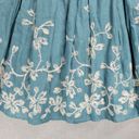 Talbots  Skirt Size 4 Blue Linen Floral Embroidered A-Line Pleated Cottagecore Photo 11