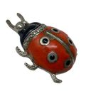 Vintage Ladybug Brooch Enamel Over Sterling Silver Rhinestone Detail Pin Photo 5