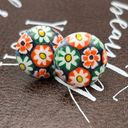 Daisy Vintage 1960s Retro White  Floral Cabochon Stainless Steel Earring Studs Photo 6