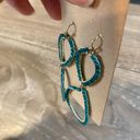 None Green Beaded Double Hoop Dangle Earrings NWOT Photo 3