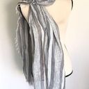 Vintage Lightweight Grey Fringe Stripe Long Scarf Gray Photo 0