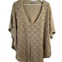 Chico's  Women’s Size S / M Poncho Sweater Beige Gold Metallic V-Neck Short Sleeve Photo 0