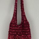 Vintage 90s Y2K Red Crochet Circle Dangle Sequin Slouchy Shoulder Bag Purse Photo 4