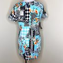 AX Paris NWT  Shift Dress 6 Blue Abstract Floral Mini Tropical Chic Casual Sheath Photo 1