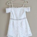 Francesca’s Cute Romper off Shoulder Lace Crochet Shorts size Small White Photo 0